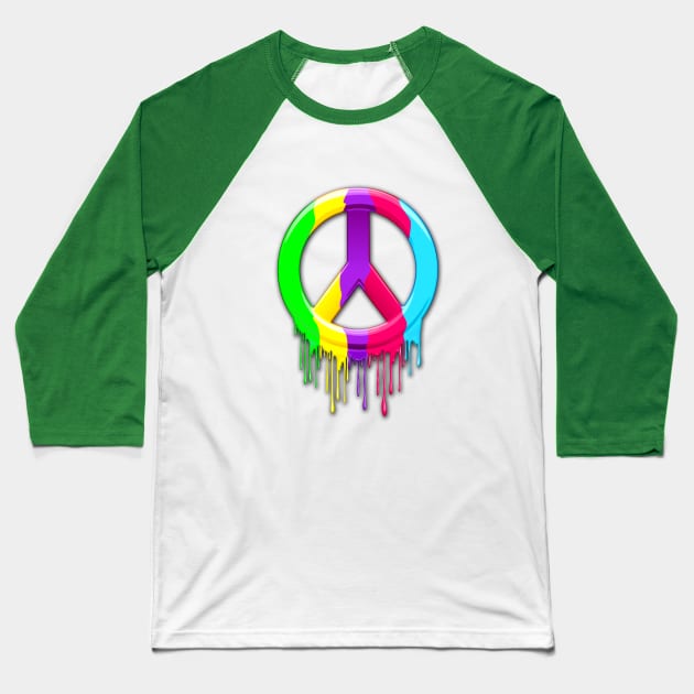 Peace Symbol Dripping Rainbow Paint Baseball T-Shirt by BluedarkArt